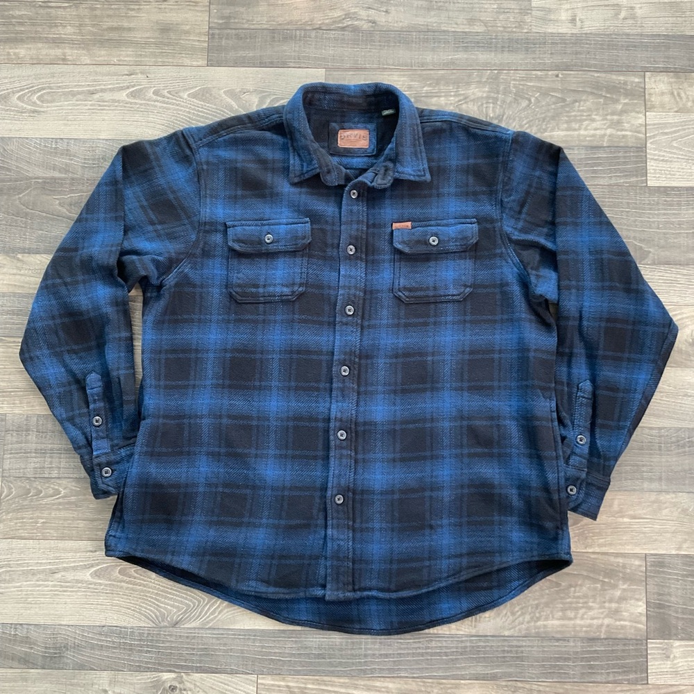 Orvis Heavyweight Flannel Shirt Jacket Shacket Men XXL Black Blue Pocket 1312517